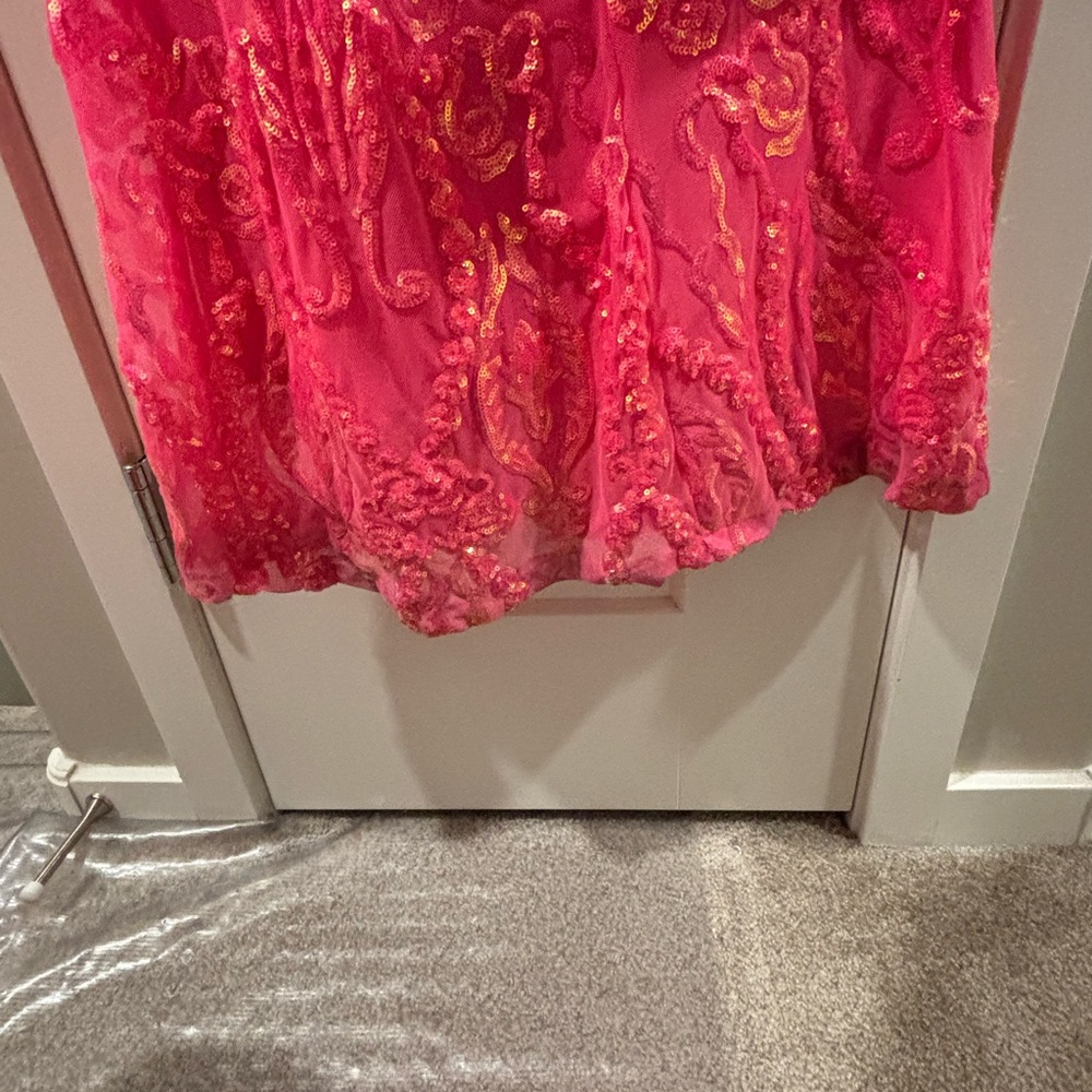 Vibrant Pink Halter prom Dress size 1/2 - Picture 5 of 6
